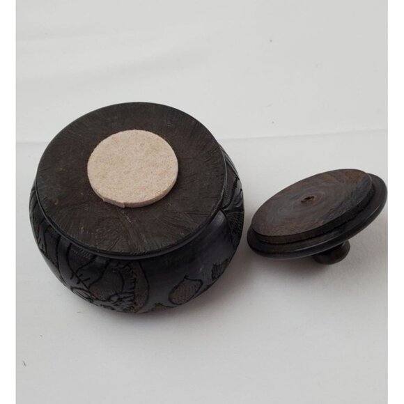 Vintage Africa Wooden Bowl Carved Round Elephants with Lid - Picture 6 of 8